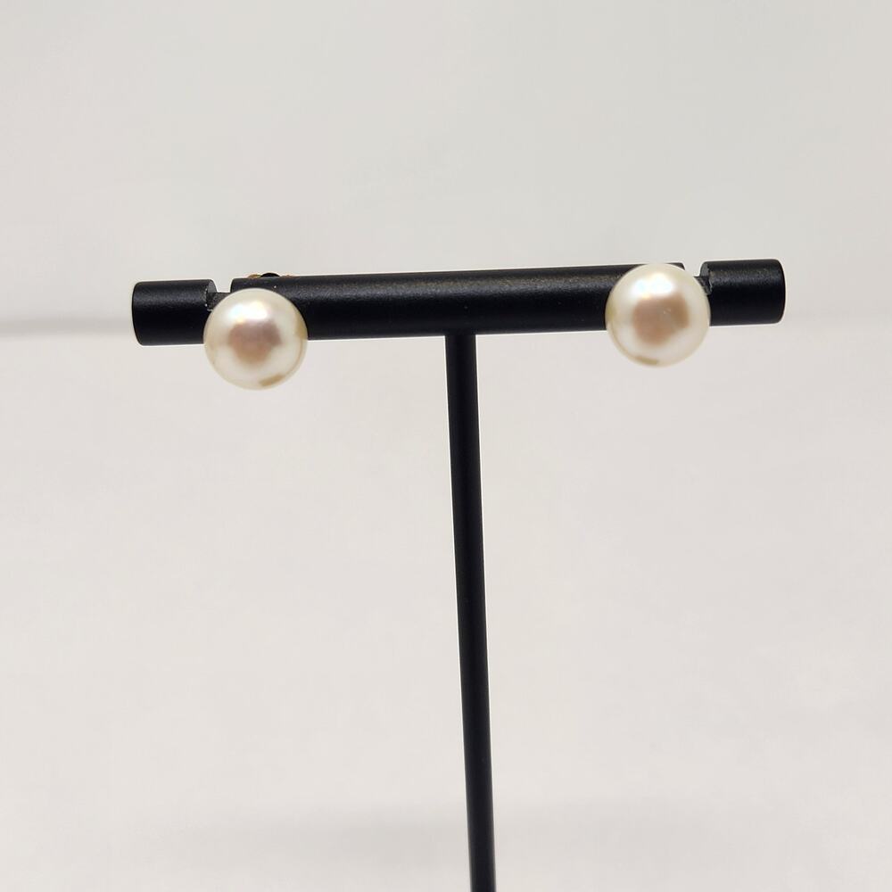 Cultured Freshwater Cream Pearl 14k Yellow Gold Stud Earrings Signed Classic